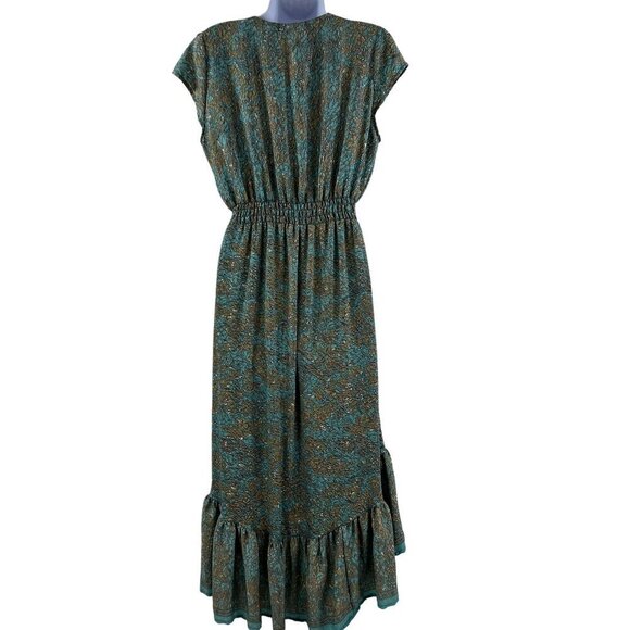 Luck Star Ibiza 100% Silk High Low Button Up Midi Dress Ruffled Hem Unique Print - Picture 3 of 16